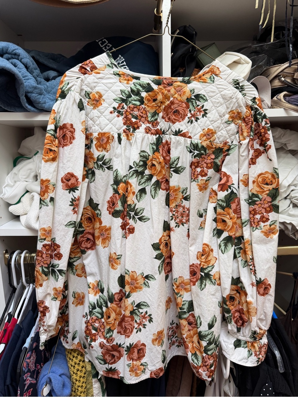 MILLE Floral Tassel Peasant Blouse - White with Orange Floral - Picture 4 of 5